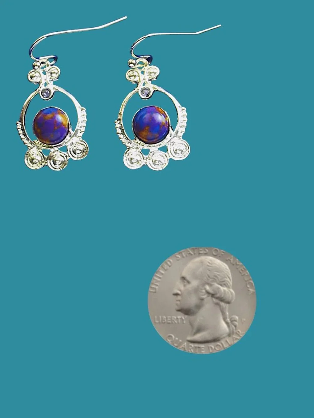 23x15x4/32mm Purple Turquoise Silver Flower Earring